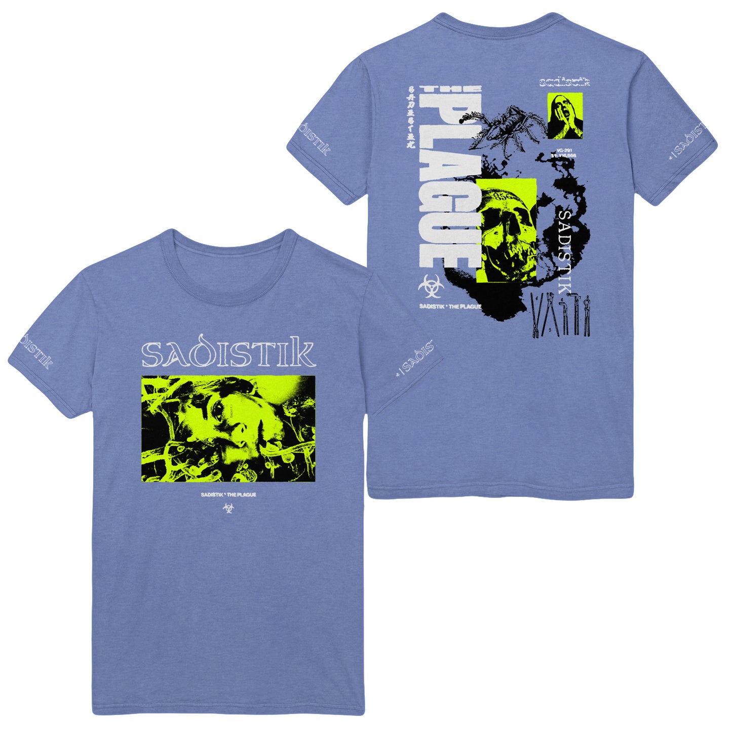 sadistik Plague - Flo Blue T-Shirt front and back